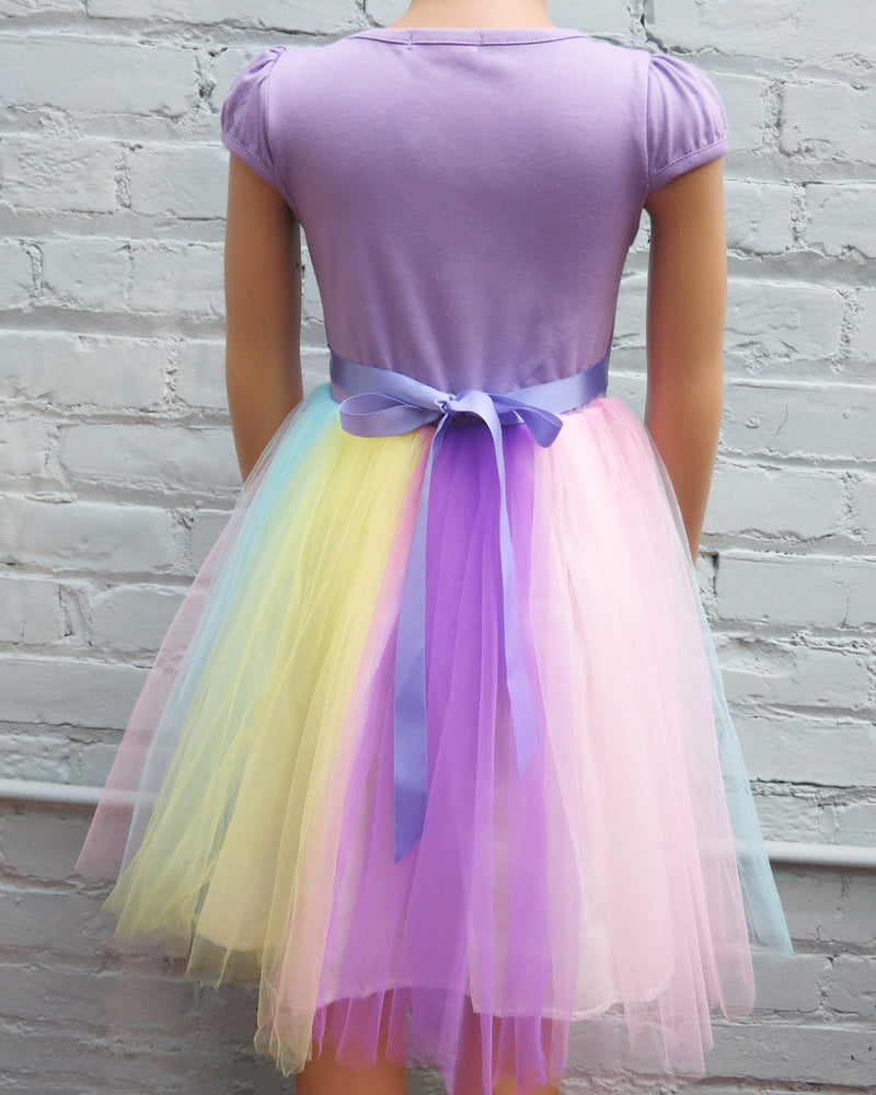 Lavender Sequins Unicorn Rainbow Tulle Dress