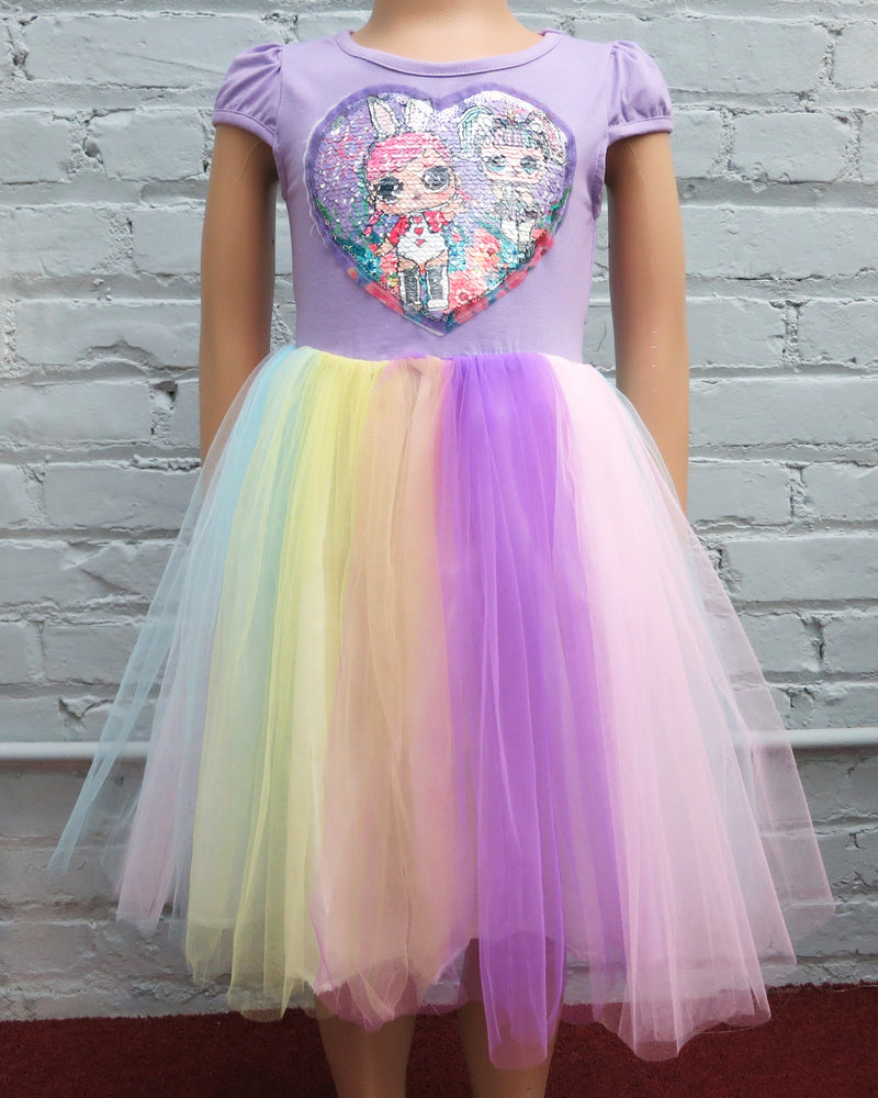 Lavender Sequins Unicorn Rainbow Tulle Dress