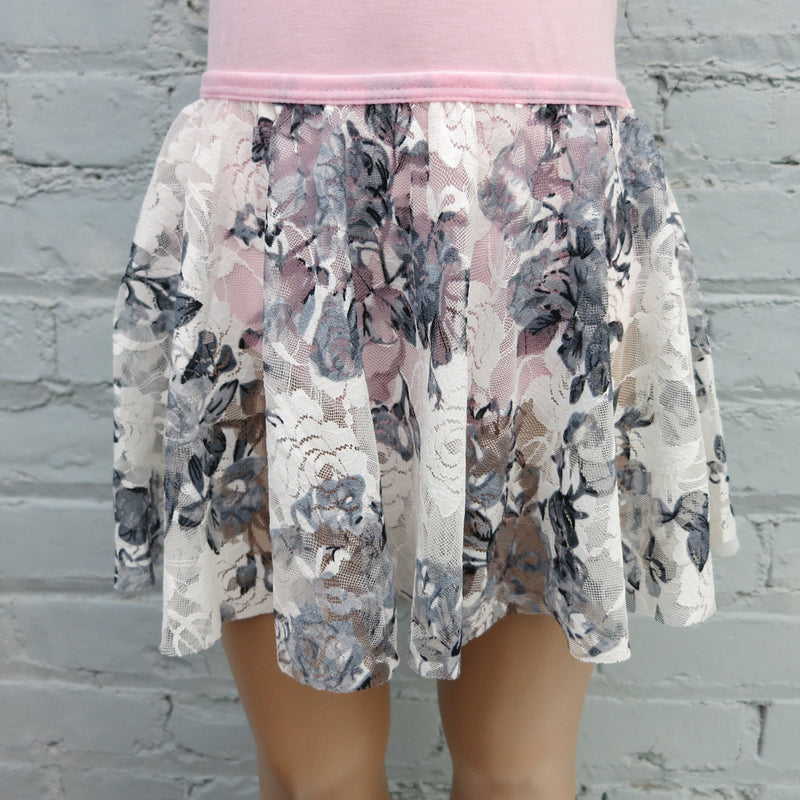 Black White Lace Floral Hi-Low Skirt