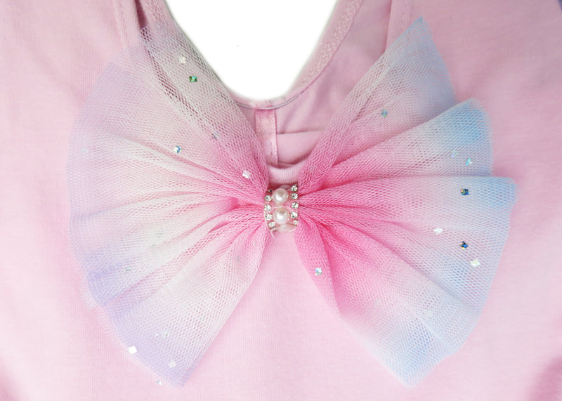 Rainbow Rhinestone Silver Trim Pink Ballet Dress