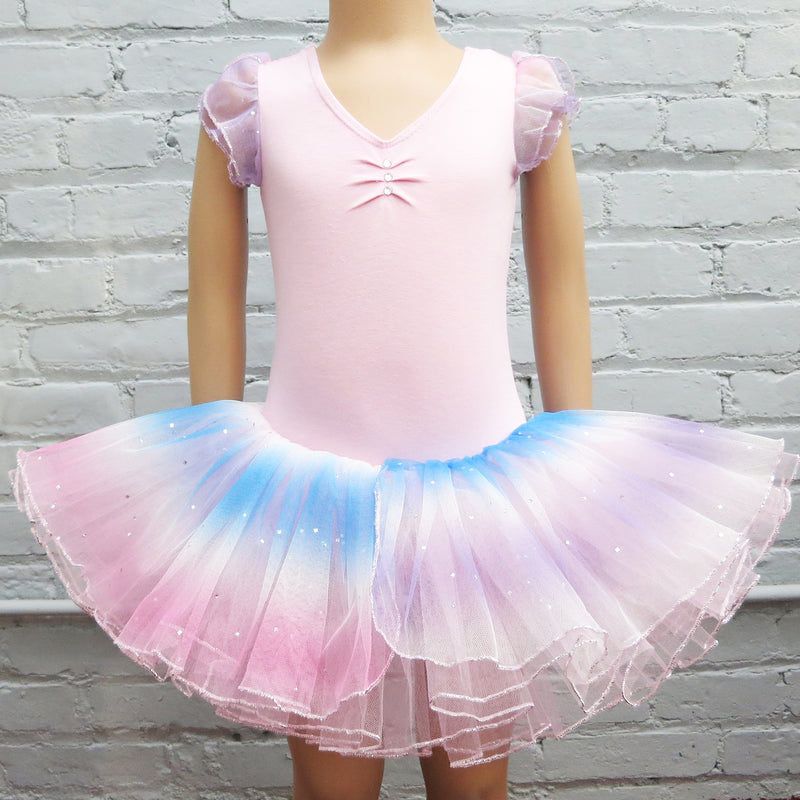 Rainbow Rhinestone Silver Trim Pink Ballet Dress