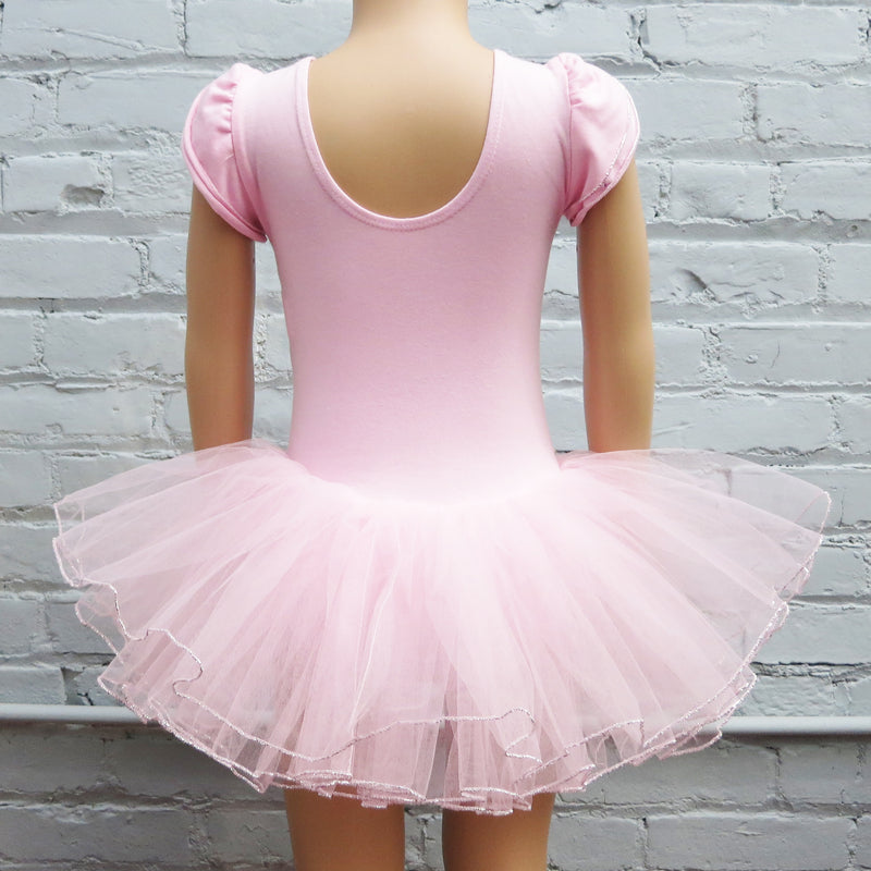 Pink 3D Flowers Silver Trim Ballet Dress
