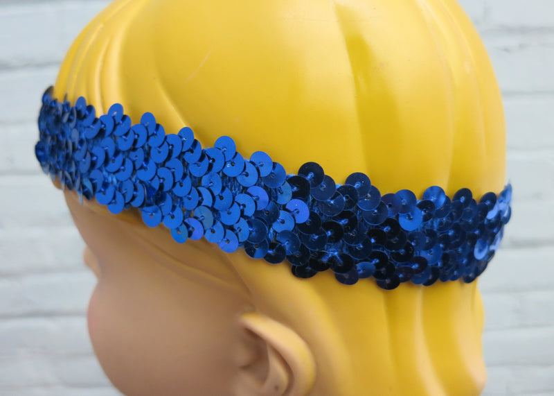 Royal Blue Triple Sequins Elastic Headband