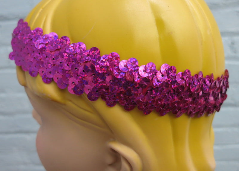 Hot Pink Triple Sequins Elastic Headband
