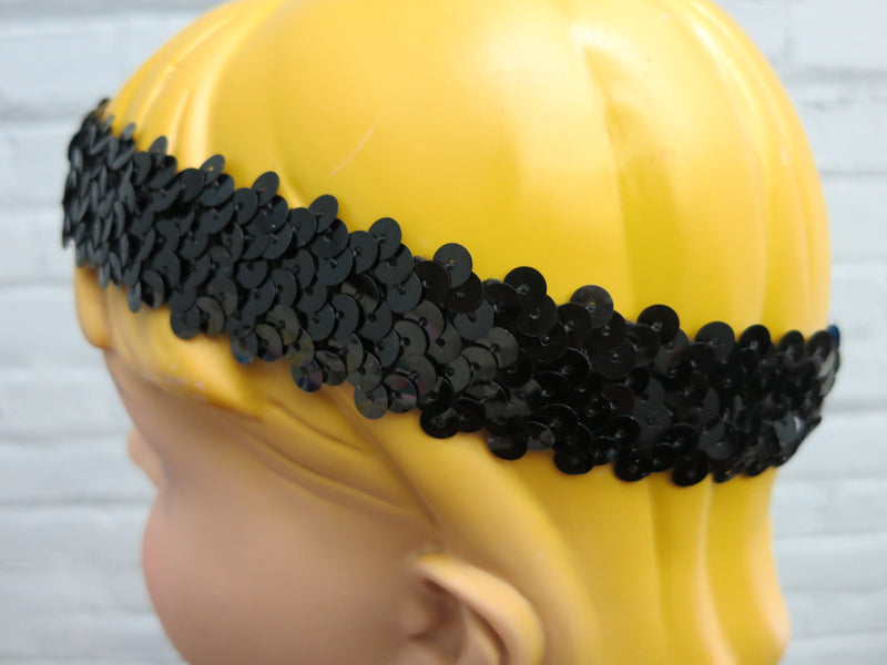 Black Triple Sequins Elastic Headband