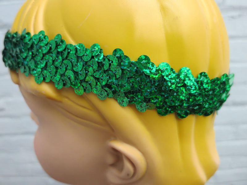 Green Triple Sequins Elastic Headband
