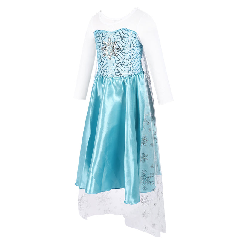 Blue/White Elsa Dress With Silver Snowflake Cape