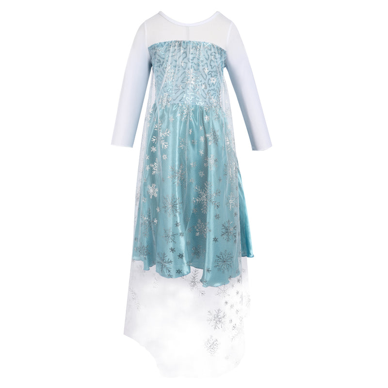 Blue/White Elsa Dress With Silver Snowflake Cape