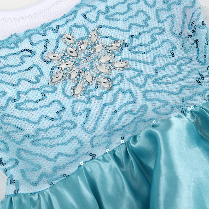 Blue/White Elsa Dress With Silver Snowflake Cape
