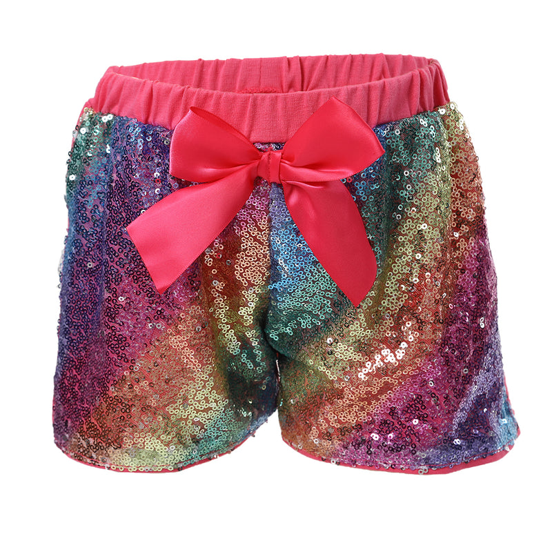 Rainbow Sequins Bow Shorts