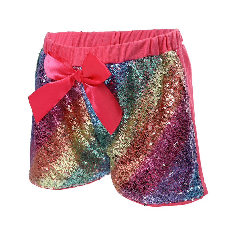 Rainbow Sequins Bow Shorts