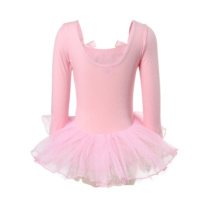 Pink Rhinestone Bow Long-Sleeve Ballet Dress