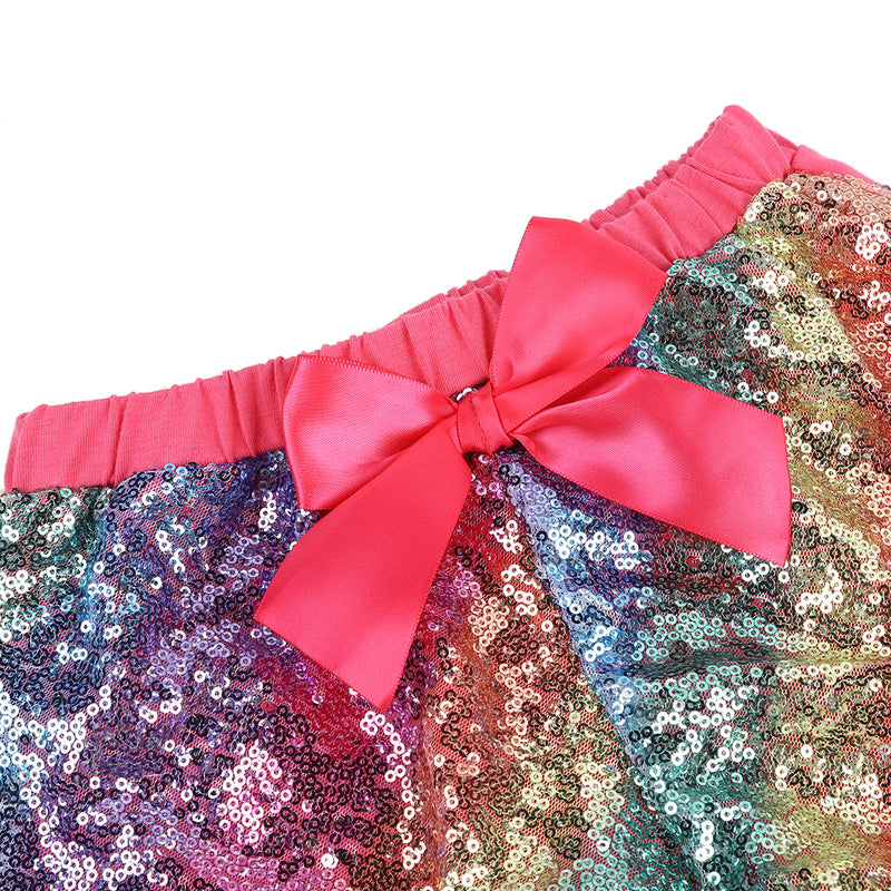 Rainbow Sequins Bow Shorts