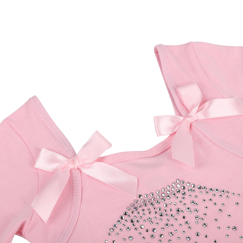 Pink Rhinestone Bow Long-Sleeve Ballet Dress