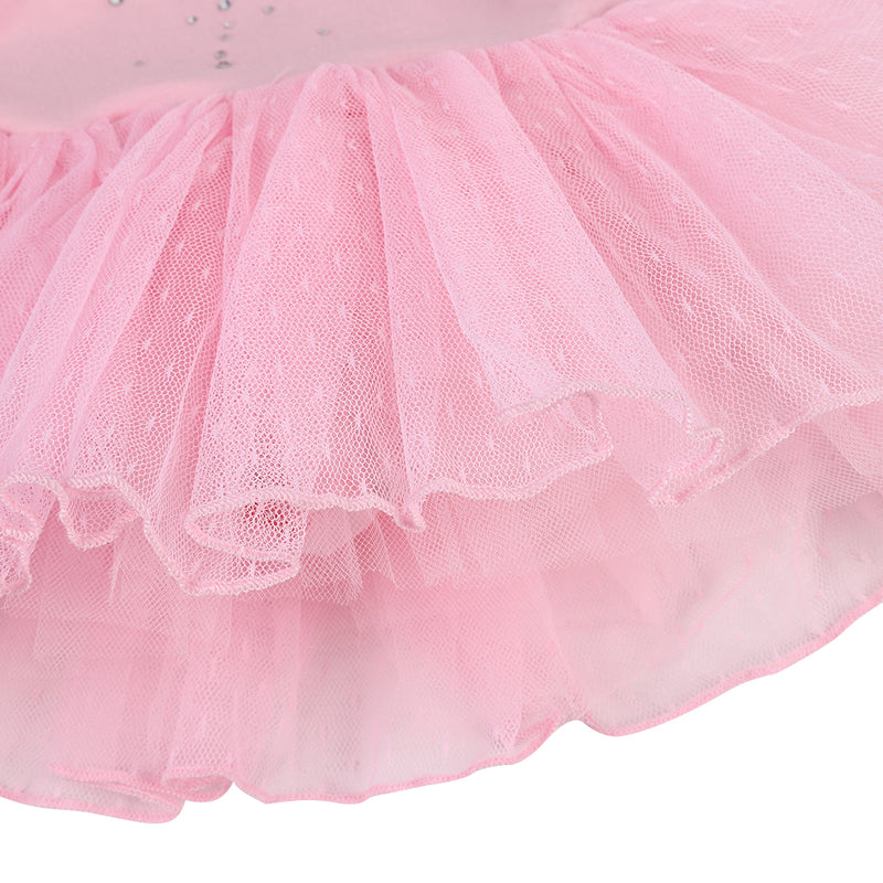 Pink Rhinestone Bow Long-Sleeve Ballet Dress