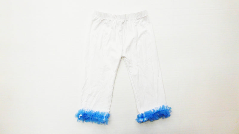 100% Cotton White Legging With Blue Ruffle