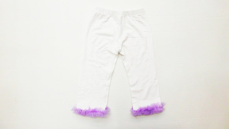 100% Cotton White Legging With Purple Ruffle