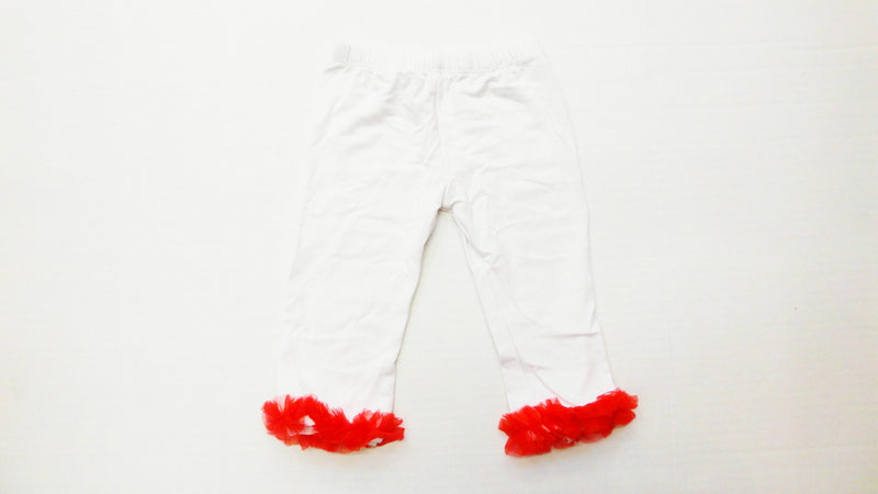 100% Cotton White Legging With Red Ruffle