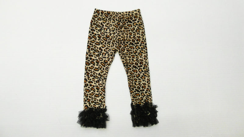 Leopard Printed Legging With Black Double Ruffle