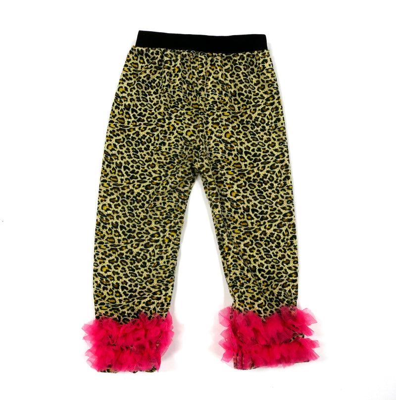 Leopard Printed Legging With Hot Pink Ruffle