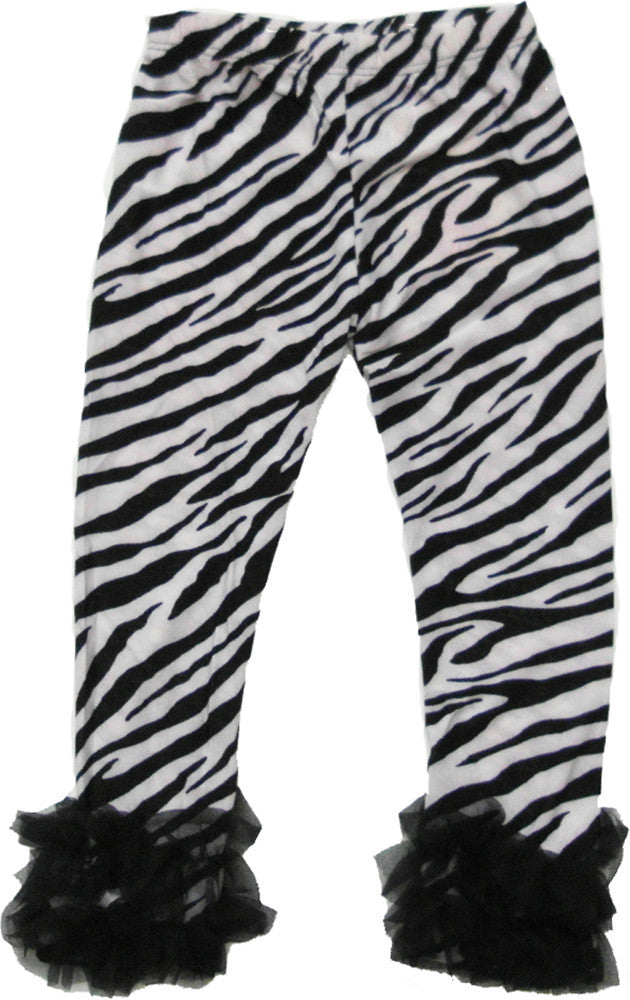 Zebra Printed Legging With Black Double Ruffle
