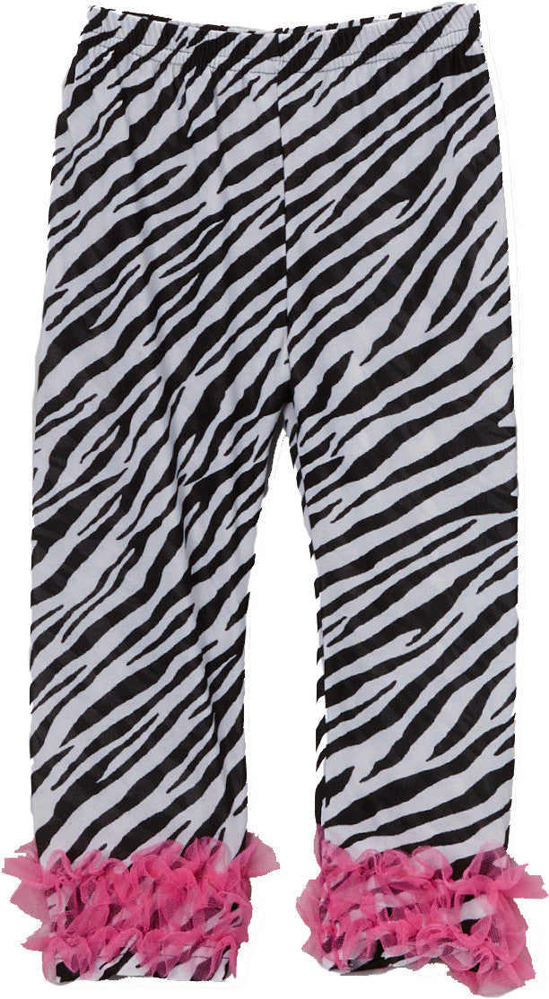Zebra Printed Legging With Hot Pink Double Ruffle