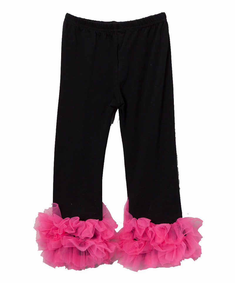 Black Legging With Hot Pink Double Ruffle