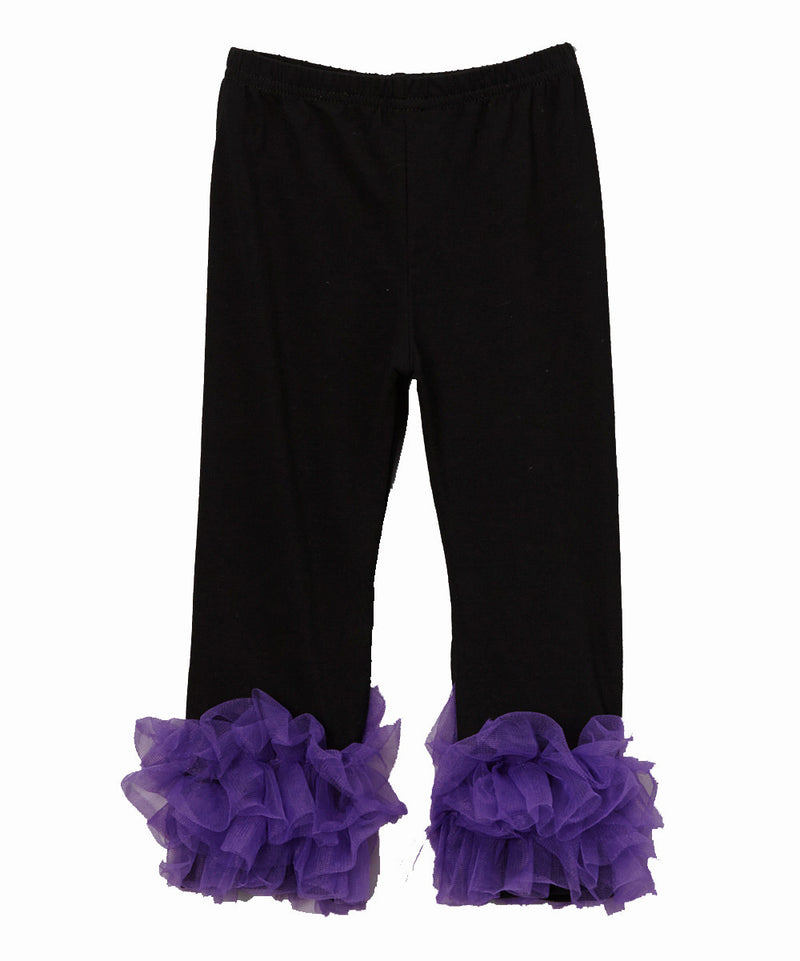 Black Legging With Pueple Double Ruffle