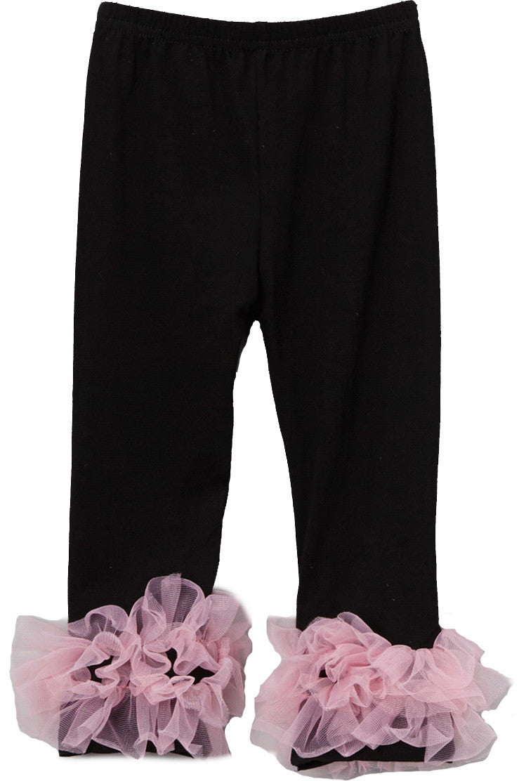 Black Legging With Pink Double Ruffle