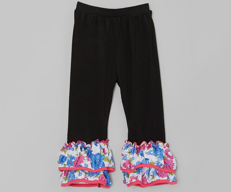 Black Legging With Flower Trim