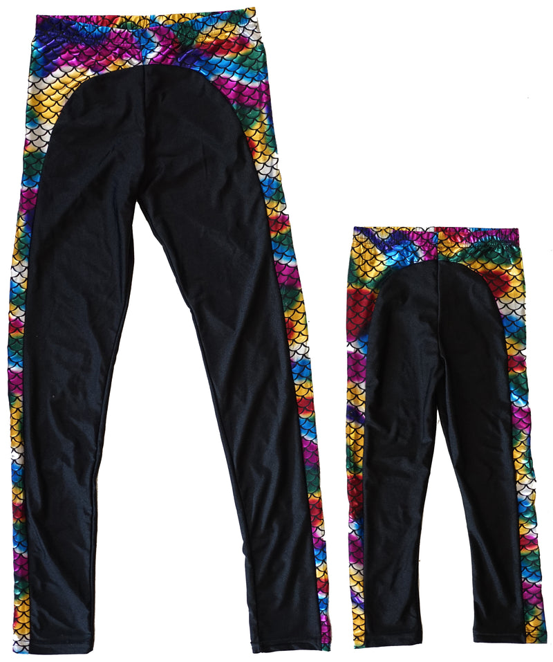 Mommy and Me Rainbow Mermaid Black Legging--Kid