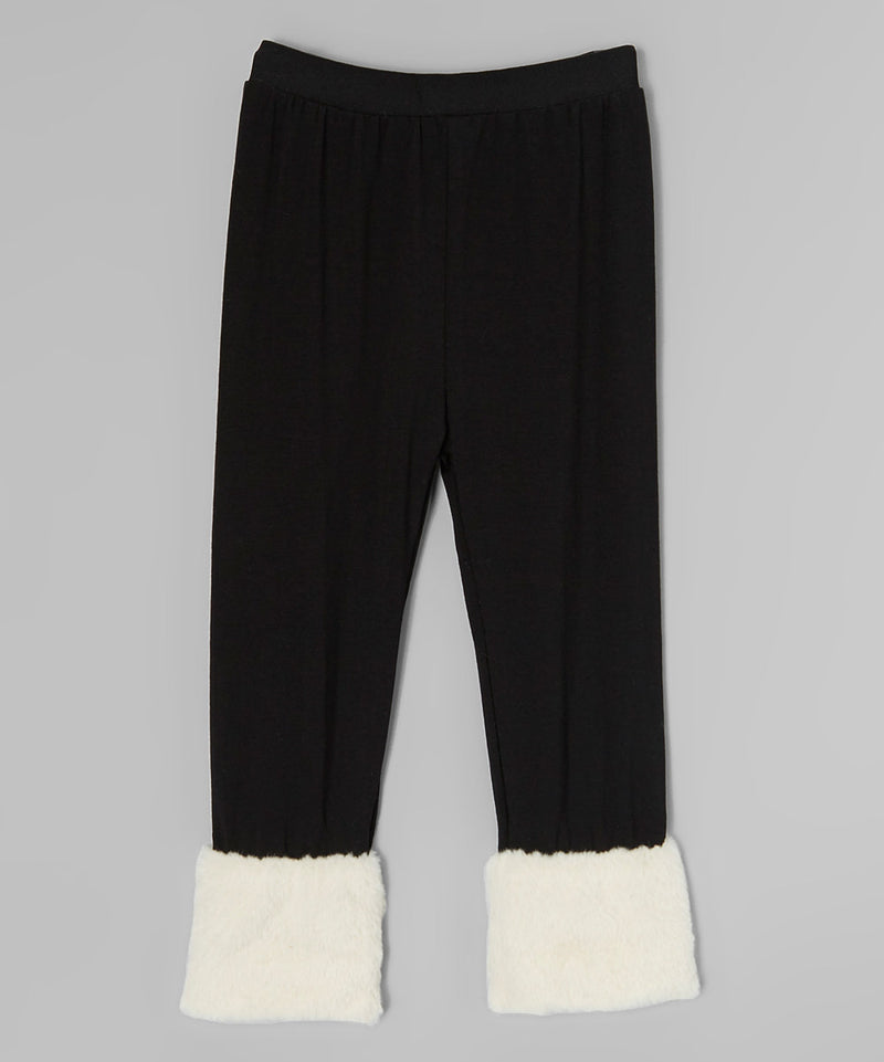 Black Legging With Cream Fur Trim