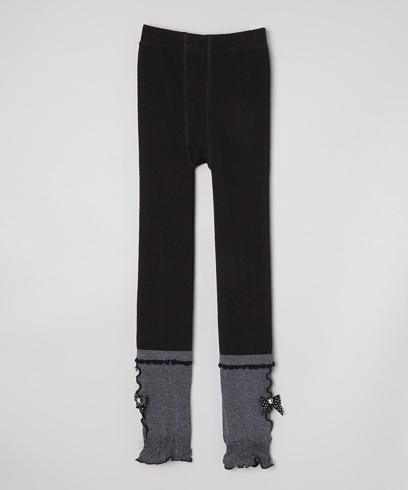Black & Gray Cotton Legging With Bow
