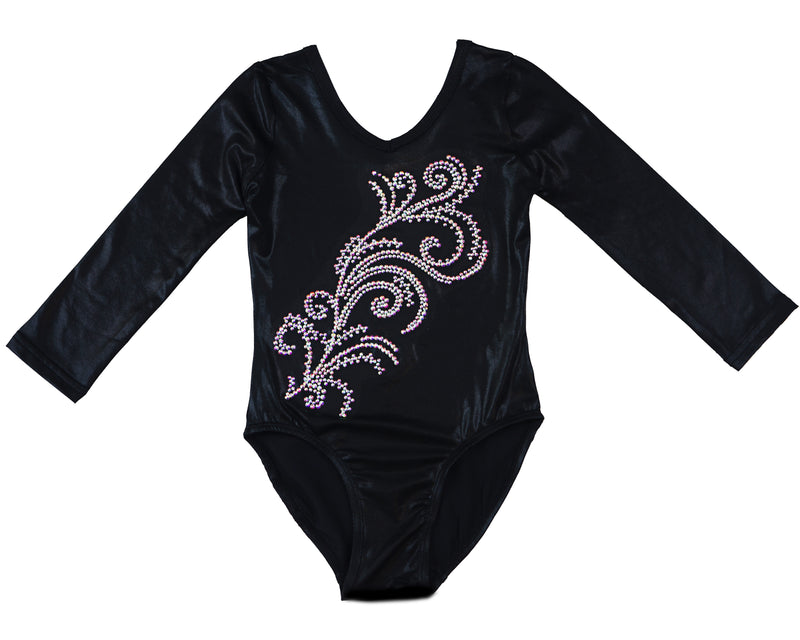 Black Long Sleeve  Rhinestone Competition Leotard