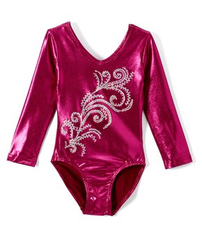 Hot Pink Long Sleeve  Rhinestone Competition Leotard