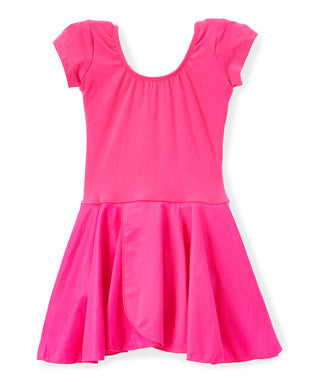 Hot Pink Skirted 2 Layer Short Sleeve Leotard