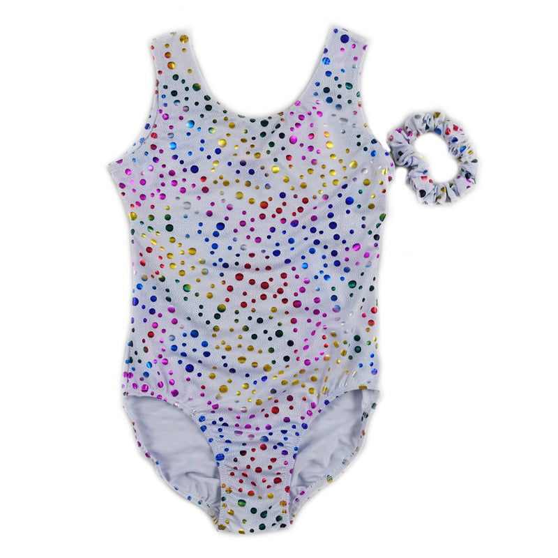 Adult White Rainbow Dots Leotard