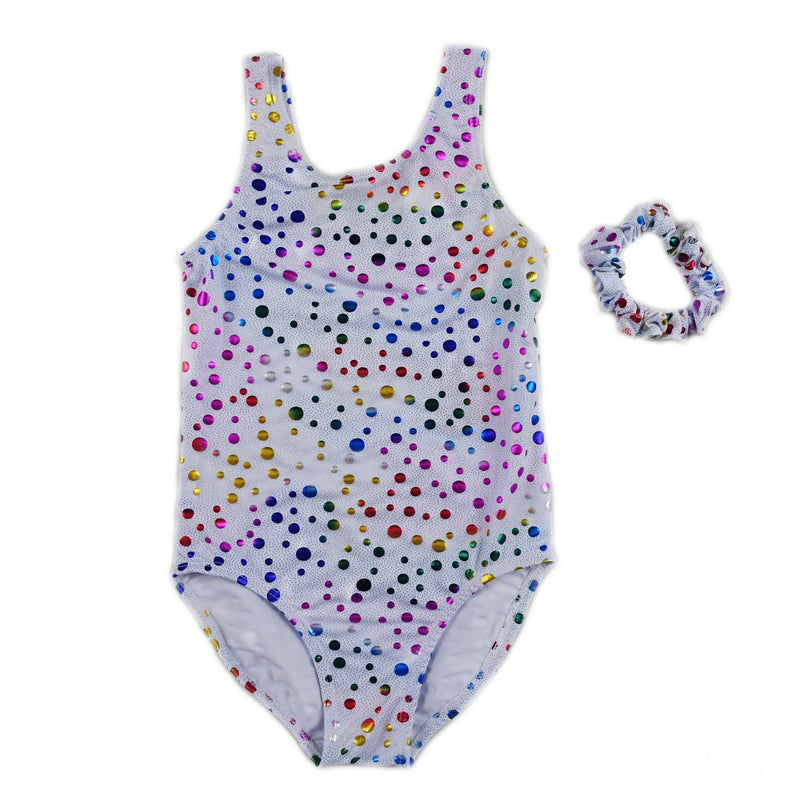 Kid'S White Rainbow Dots Leotard