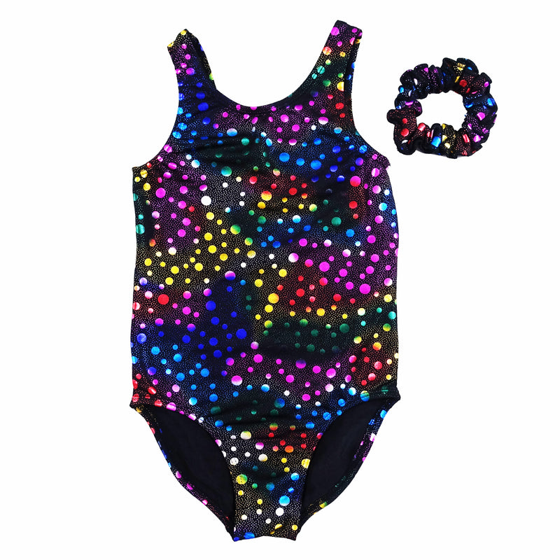 Kid'S Black Rainbow Dots Leotard