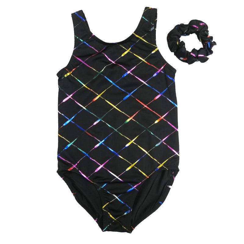 Kid'S Black Rainbow Cross line Leotard