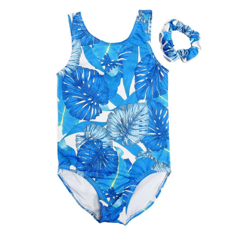 Kid"s Blue White Leaves Leotard