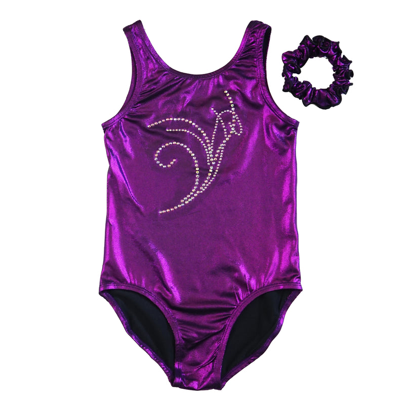 Kid's Purple Rhinestone Lily Leotard