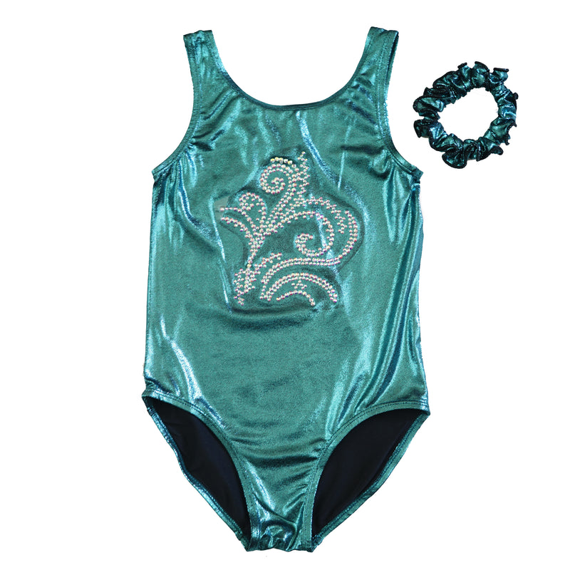 Kid's Turquoise Rhinestone Flower Leotard