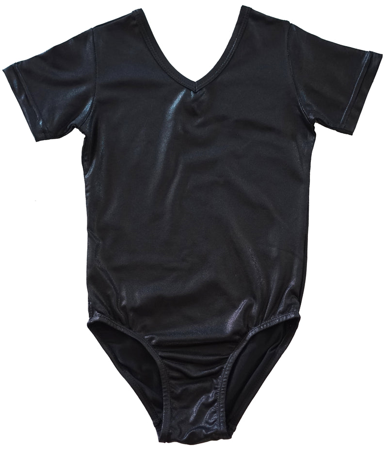 Shiny Black Short-Sleeve Leotard