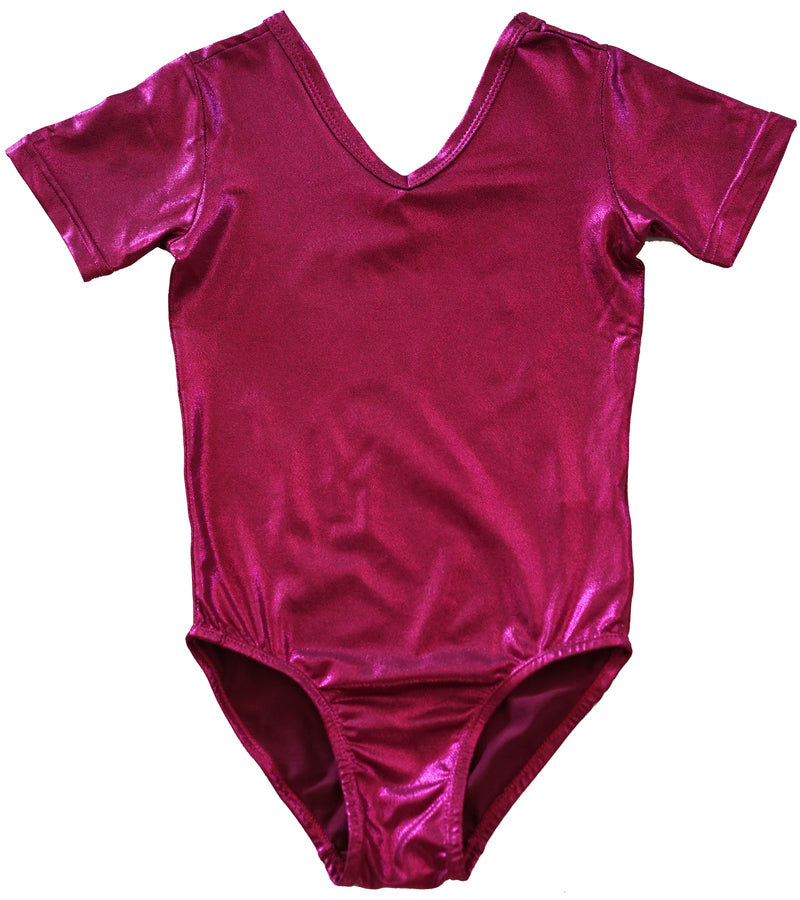 Shiny Hot Pink Short-Sleeve Leotard