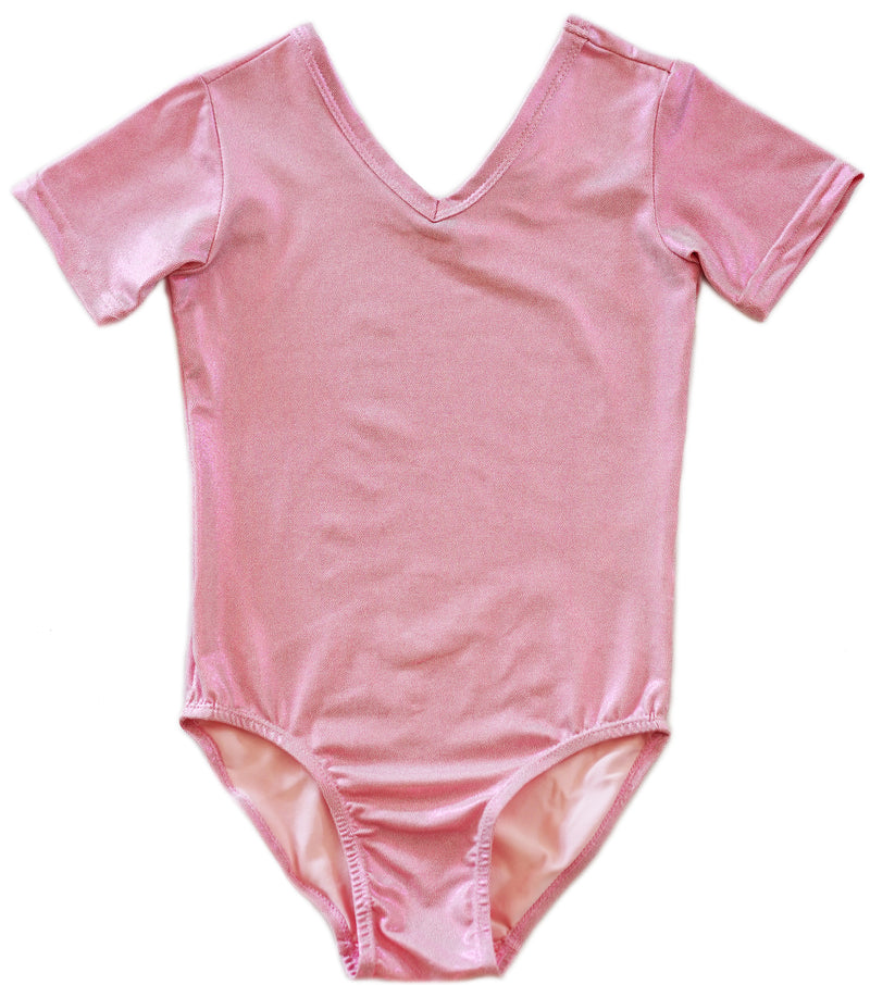 Shiny Pink Short-Sleeve Leotard