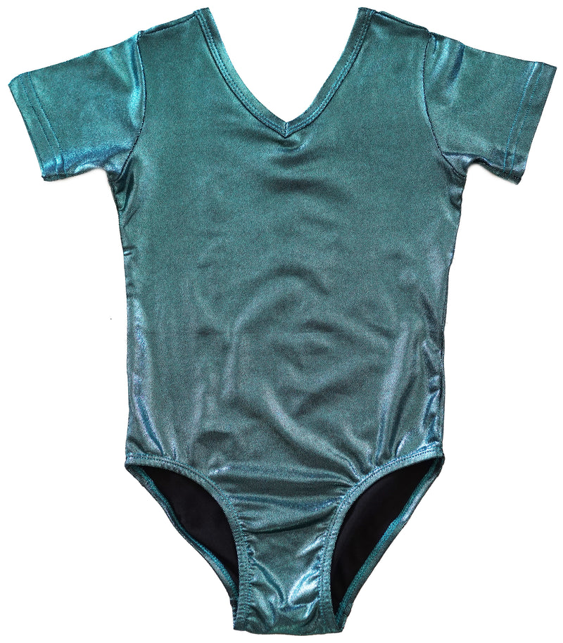 Shiny Turquoise Short-Sleeve Leotard