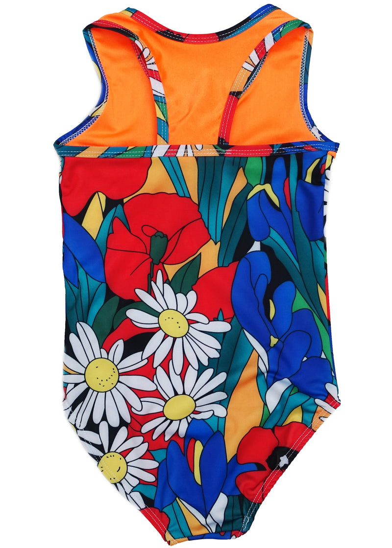 Orange Floral T-Back  Leotard