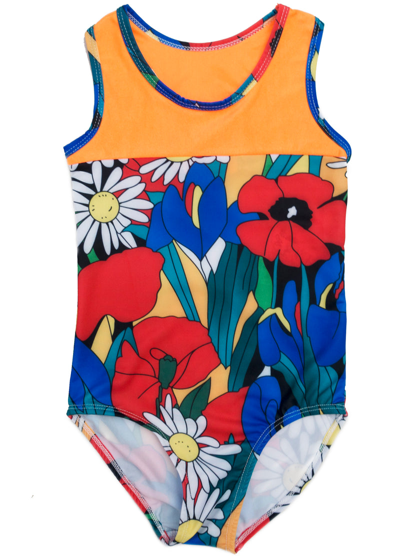 Orange Floral T-Back  Leotard