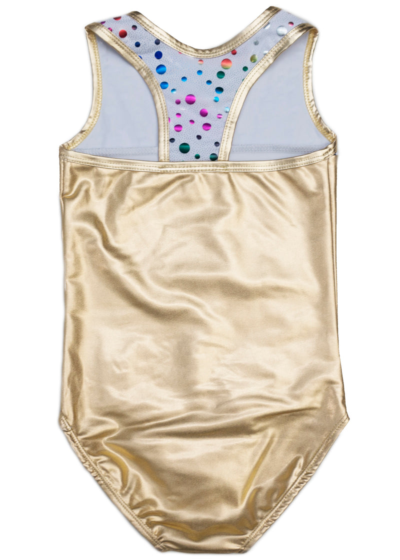 Gold Rainbow Polka Dot T-Back Leotard